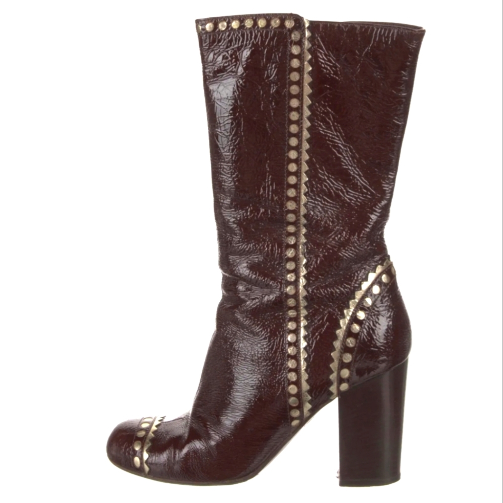 SERGIO ROSSI Brown Leather Combat Ankle Boots